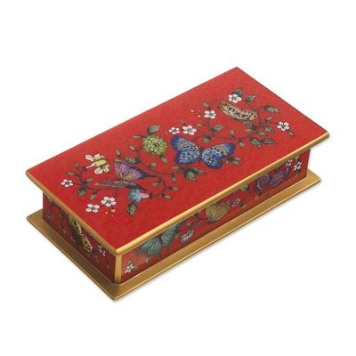 Alternate image for Red Butterfly-Themed Reverse-Painted Glass Box Butterflies on Scarlet