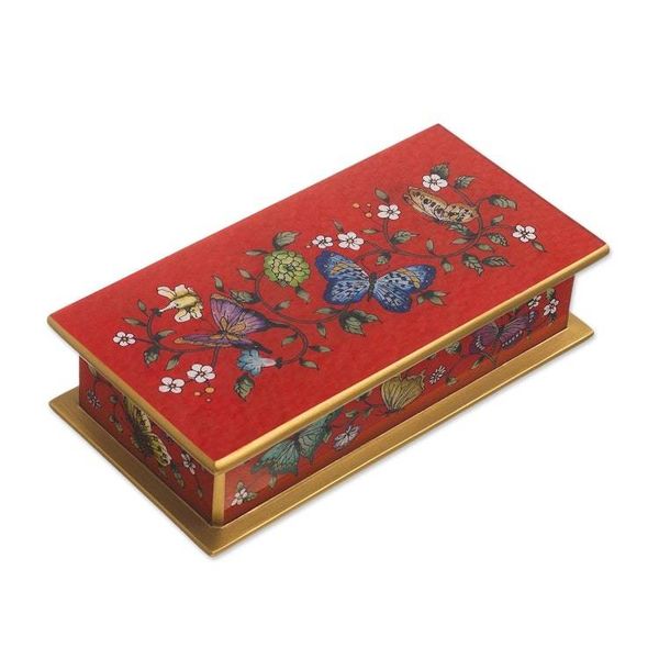 Alternate image for Red Butterfly-Themed Reverse-Painted Glass Box Butterflies on Scarlet