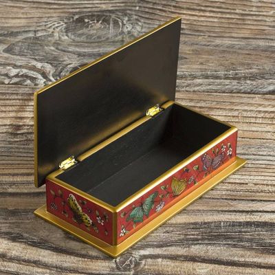 Alternate image for Red Butterfly-Themed Reverse-Painted Glass Box Butterflies on Scarlet