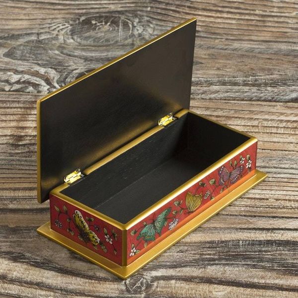 Alternate image for Red Butterfly-Themed Reverse-Painted Glass Box Butterflies on Scarlet
