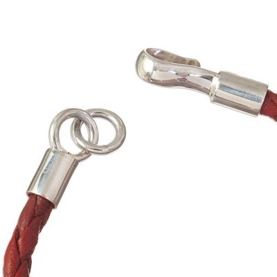 Alternate image for Handmade Crimson Leather Braided Bracelet with Silver 925 Bold Crimson