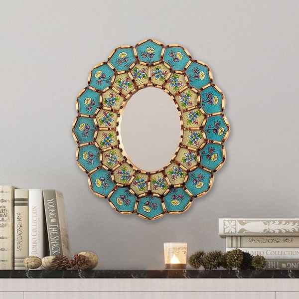 Alternate image for Floral-Themed Bronze-Gilded Reverse-Painted Glass Mirror Rosy Arrangement