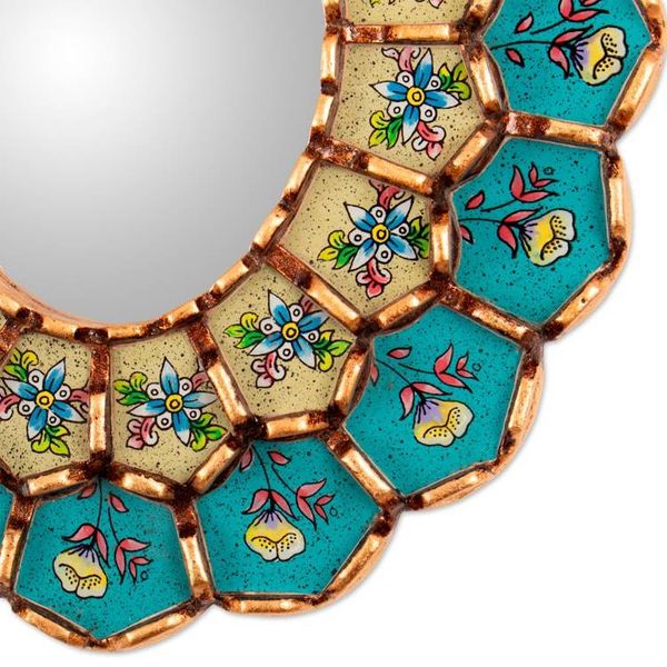 Alternate image for Floral-Themed Bronze-Gilded Reverse-Painted Glass Mirror Rosy Arrangement