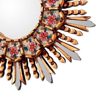 Alternate image for Sun Floral-Themed Bronze-Gilded Reverse-Painted Glass Mirror Sun Bouquet