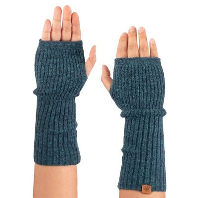 Alternate image for Knit Alpaca and Wool Blend Fingerless Mitts in Peacock Green Peacock Epoch