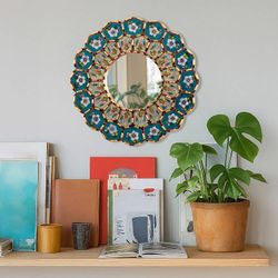 Image for Bronze-Gilded Reverse-Painted Glass Mirror with Floral Theme Bloomy Arrangement