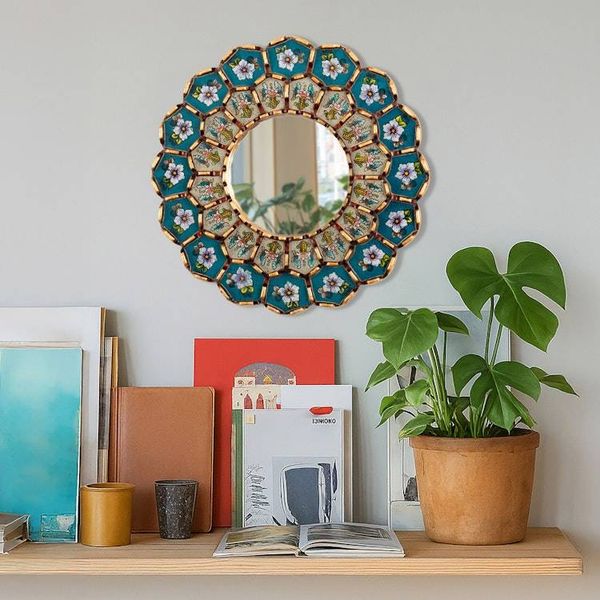 Alternate image for Bronze-Gilded Reverse-Painted Glass Mirror with Floral Theme Bloomy Arrangement