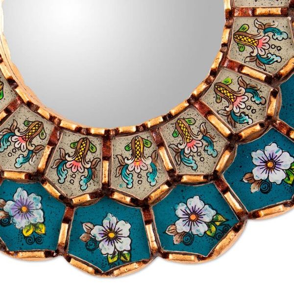Alternate image for Bronze-Gilded Reverse-Painted Glass Mirror with Floral Theme Bloomy Arrangement
