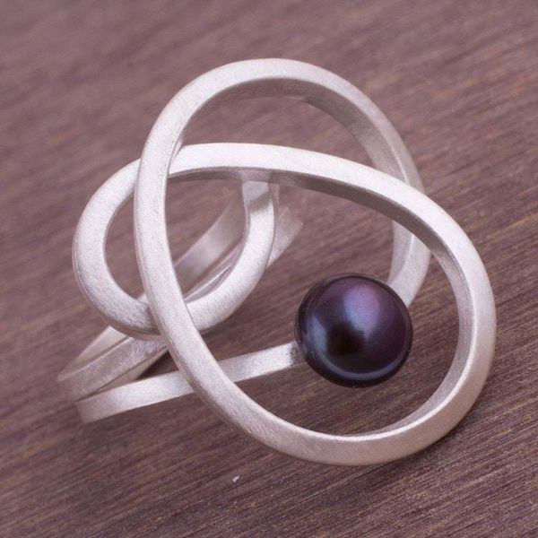 Alternate image for Abstract Style Sterling Silver Grey Pearl Cocktail Ring Dark Amazon Nest
