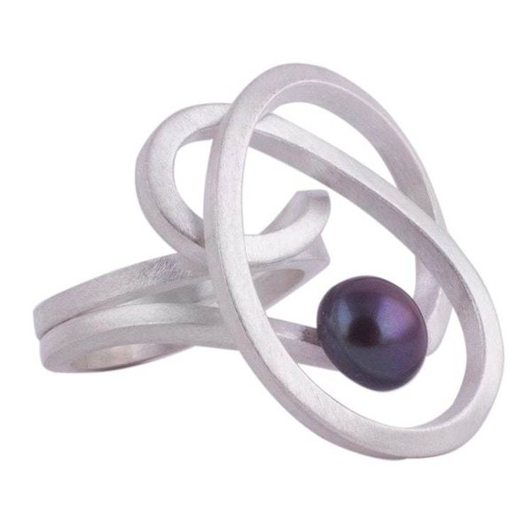 Alternate image for Abstract Style Sterling Silver Grey Pearl Cocktail Ring Dark Amazon Nest