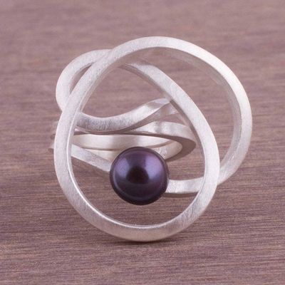 Alternate image for Abstract Style Sterling Silver Grey Pearl Cocktail Ring Dark Amazon Nest