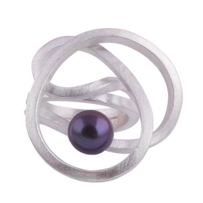 Alternate image for Abstract Style Sterling Silver Grey Pearl Cocktail Ring Dark Amazon Nest