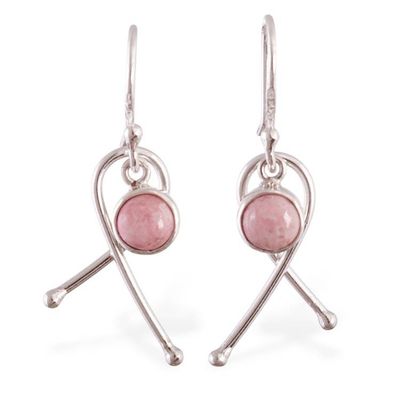 Alternate image for Modern Natural Rhodonite Cabochon Dangle Earrings from Peru Knots of Compassion