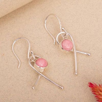 Alternate image for Modern Natural Rhodonite Cabochon Dangle Earrings from Peru Knots of Compassion