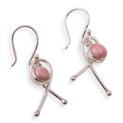 Alternate image for Modern Natural Rhodonite Cabochon Dangle Earrings from Peru Knots of Compassion