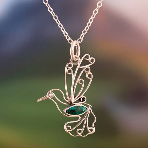 Alternate image for Hummingbird-Shaped Natural Chrysocolla Pendant Necklace Sacred Flight