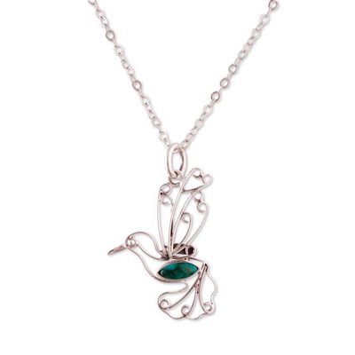 Alternate image for Hummingbird-Shaped Natural Chrysocolla Pendant Necklace Sacred Flight