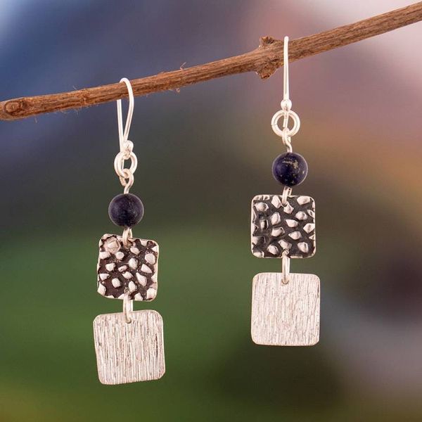 Alternate image for Textured Sterling Silver and Lapis Lazuli Dangle Earrings True Root