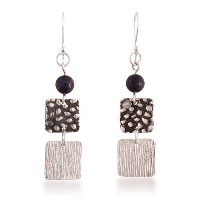 Alternate image for Textured Sterling Silver and Lapis Lazuli Dangle Earrings True Root
