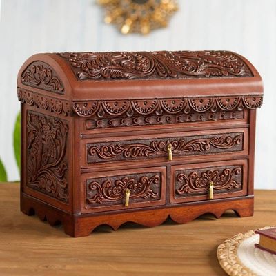 Primary image for Handcrafted Wood and Leather Jewelry Box from Peru Brave Swan