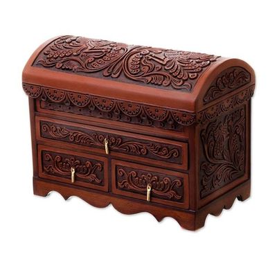 Alternate image for Handcrafted Wood and Leather Jewelry Box from Peru Brave Swan