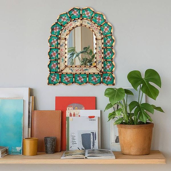Alternate image for Reverse-Painted Glass Floral Wall Mirror with Bronze Gilt Floral Arrangement