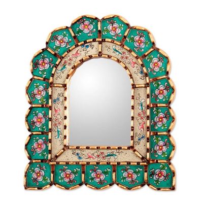 Alternate image for Reverse-Painted Glass Floral Wall Mirror with Bronze Gilt Floral Arrangement