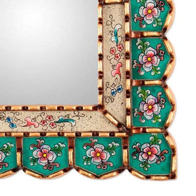 Alternate image for Reverse-Painted Glass Floral Wall Mirror with Bronze Gilt Floral Arrangement
