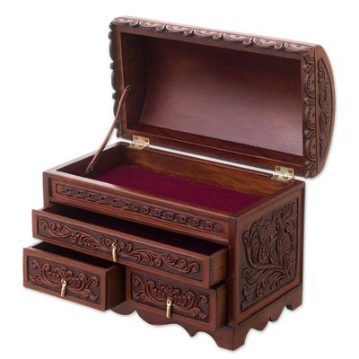 Alternate image for Handcrafted Wood and Leather Jewelry Box from Peru Brave Swan