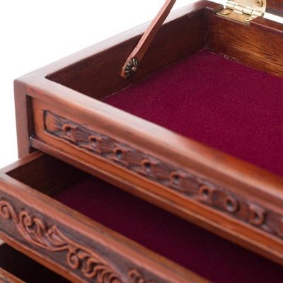 Alternate image for Handcrafted Wood and Leather Jewelry Box from Peru Brave Swan