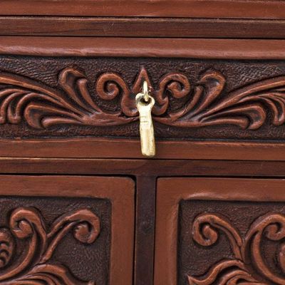 Alternate image for Handcrafted Wood and Leather Jewelry Box from Peru Brave Swan