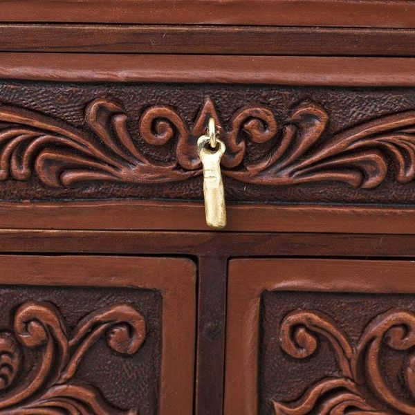 Alternate image for Handcrafted Wood and Leather Jewelry Box from Peru Brave Swan