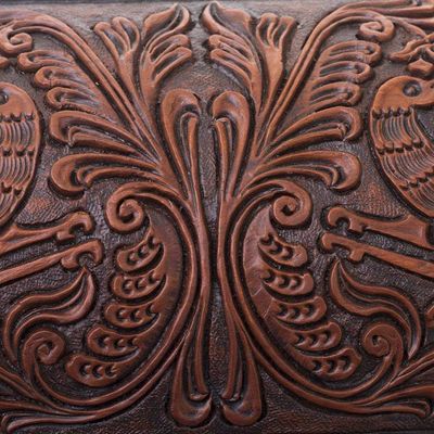 Alternate image for Handcrafted Wood and Leather Jewelry Box from Peru Brave Swan