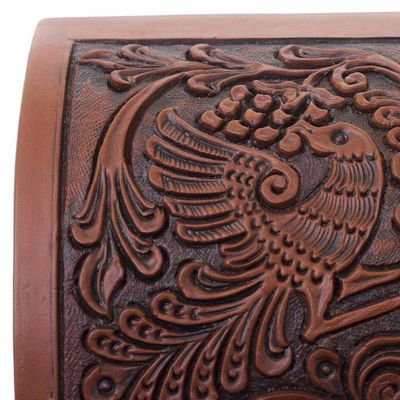 Alternate image for Handcrafted Wood and Leather Jewelry Box from Peru Brave Swan