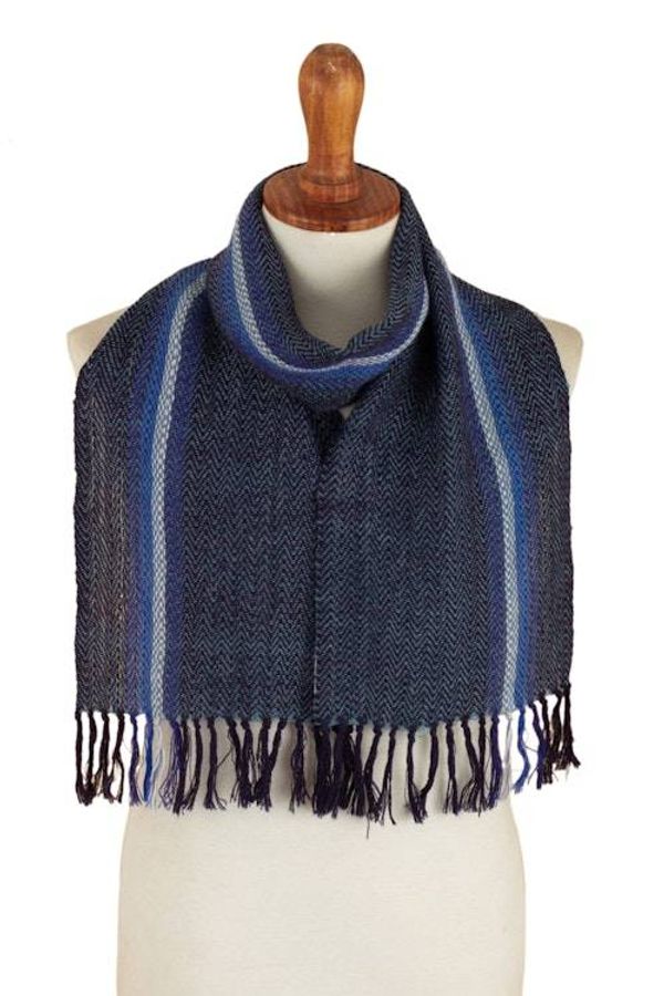 Alternate image for Blue and Ivory 100 Alpaca Striped Scarf Hand-Woven in Peru Seabed