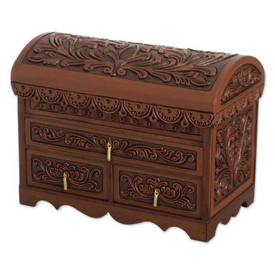 Alternate image for Forest Pattern Leather and Cedarwood Jewelry Chest Paradise in the Forest