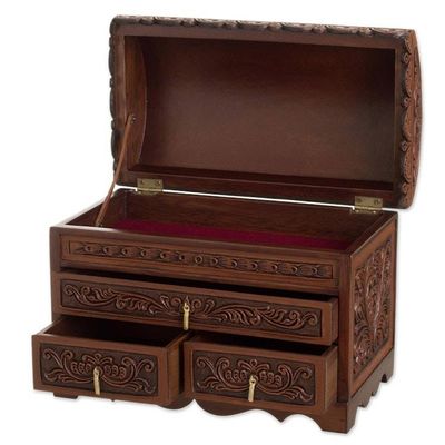 Alternate image for Forest Pattern Leather and Cedarwood Jewelry Chest Paradise in the Forest