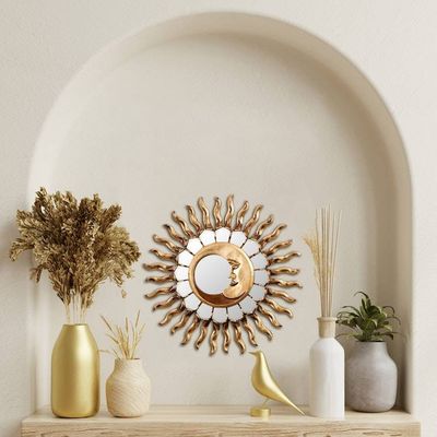 Primary image for Radiant Crescent Moon Bronzed Wood Wall Mirror Brilliant Moon
