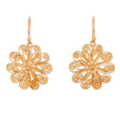 Alternate image for Handmade Floral 21k Gold Plate Filigree Earrings from Peru Solar Flower