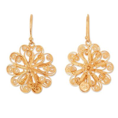 Alternate image for Handmade Floral 21k Gold Plate Filigree Earrings from Peru Solar Flower