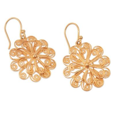 Alternate image for Handmade Floral 21k Gold Plate Filigree Earrings from Peru Solar Flower