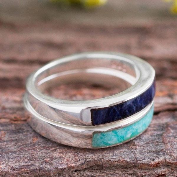 Alternate image for Sodalite and Amazonite Band Rings from Peru Pair Dual Enchantment