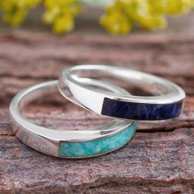 Alternate image for Sodalite and Amazonite Band Rings from Peru Pair Dual Enchantment