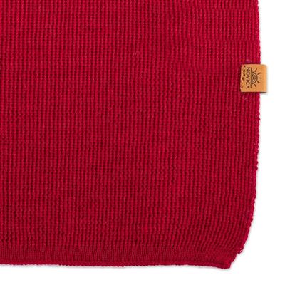 Alternate image for Knit Alpaca Blend Scarf in Red Shade from Peru Cozy Crimson