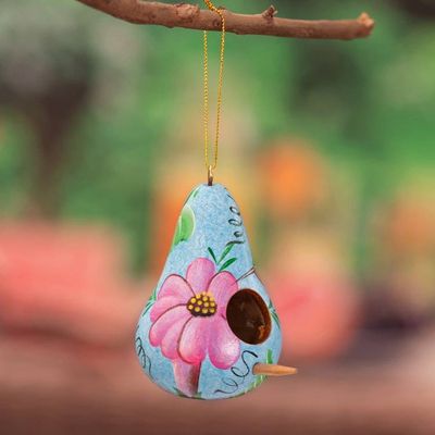Alternate image for Birdhouse-Shaped Blue Dried Gourd Floral Christmas Ornament Blue Birdhouse Bloom