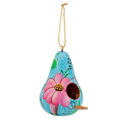 Alternate image for Birdhouse-Shaped Blue Dried Gourd Floral Christmas Ornament Blue Birdhouse Bloom