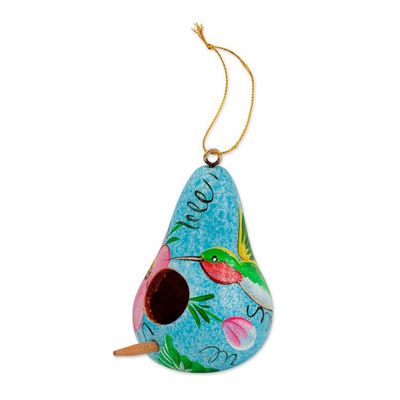 Alternate image for Birdhouse-Shaped Blue Dried Gourd Floral Christmas Ornament Blue Birdhouse Bloom
