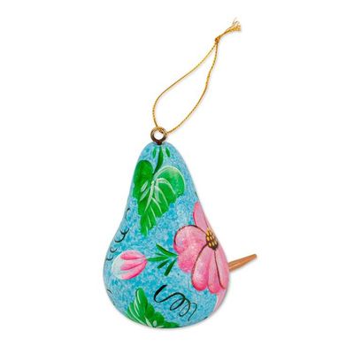 Alternate image for Birdhouse-Shaped Blue Dried Gourd Floral Christmas Ornament Blue Birdhouse Bloom