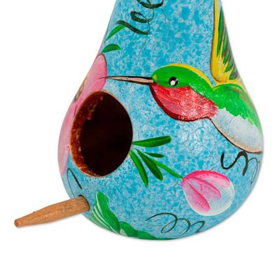 Alternate image for Birdhouse-Shaped Blue Dried Gourd Floral Christmas Ornament Blue Birdhouse Bloom
