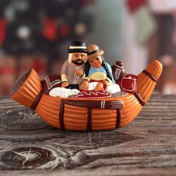 Image for Artisan Crafted Ceramic Christmas Figurine Bethlehem in a Reed Boat